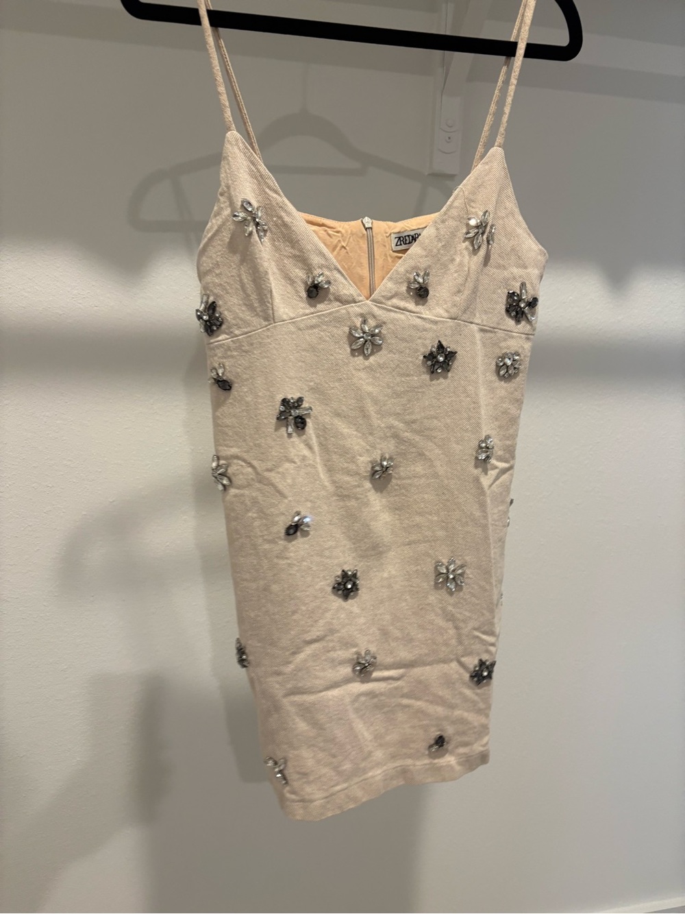 Embellished Beige Beaded Slip Dress